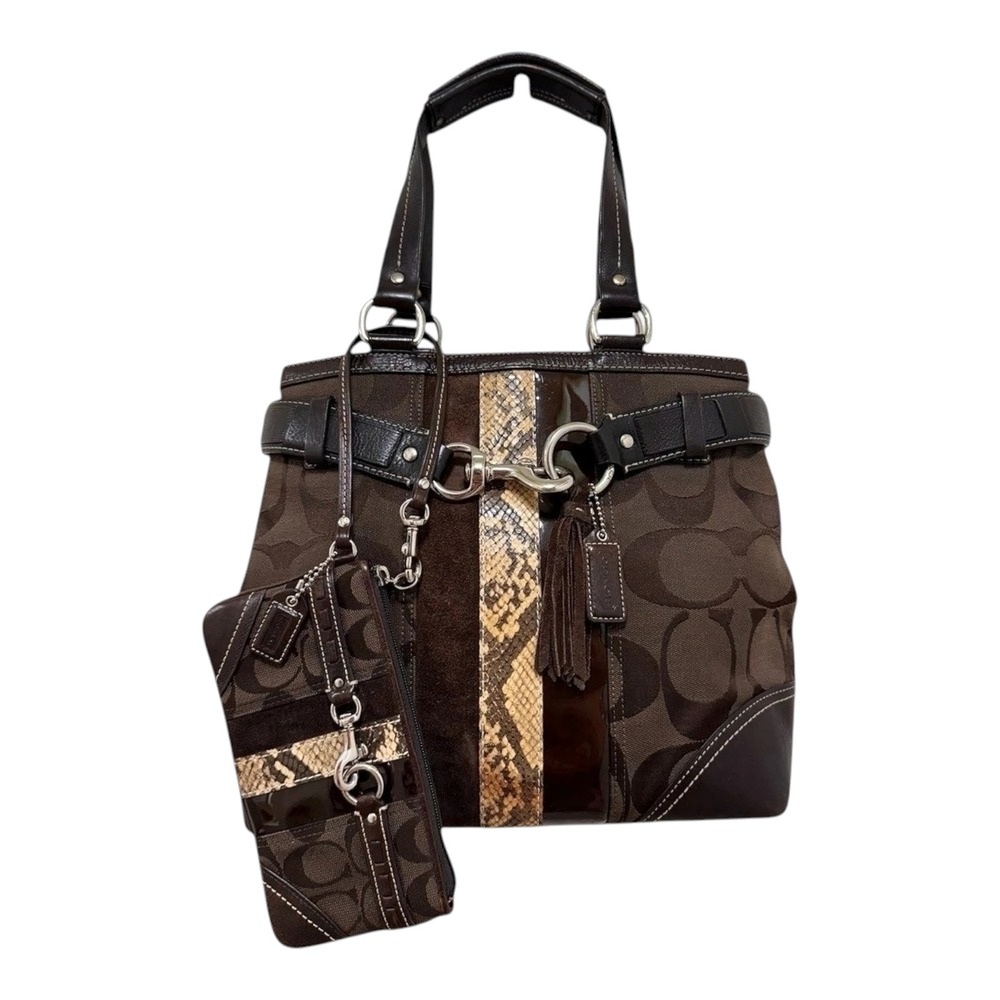 Coach Hamptons Signature Jacquard Patchwork Stripe Tote Wristlet 10264